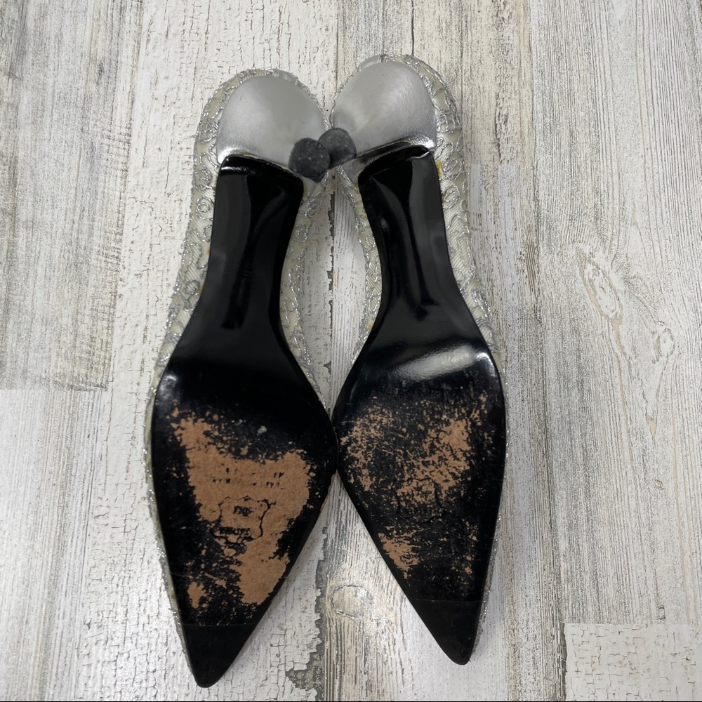 Stuart Weitzman silver mesh lace heels 7.5M (fits like 7) - Picture 10 of 13